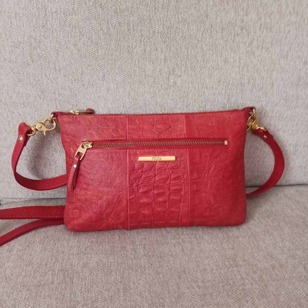 Mona Red Embbosed  Crossbody Bag